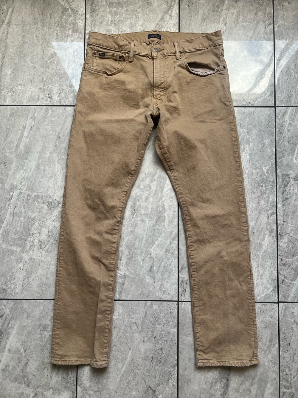 Polo Ralph Lauren Men's Chino Pants 34x32 Tan Khaki Slim Straight Logo Casual